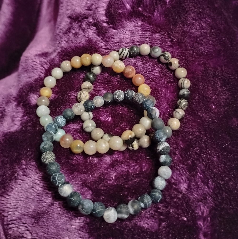 Handmade three piece cute colorful faux natural stone bracelet set